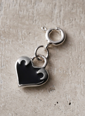 韩国s925纯银滴油黑色爱心锁吊坠韩版简约复古做旧项链配饰女百搭