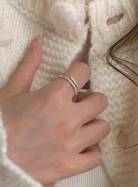 韩国冷淡风S925纯银细版交叉戒指女小众设计食指环时尚简约手饰品