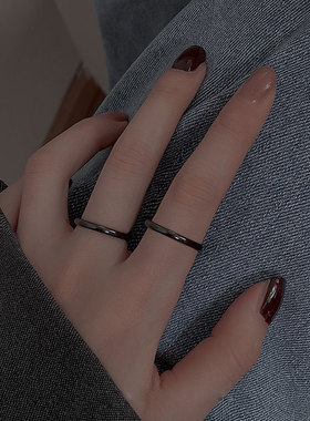 925纯银黑色戒指女不掉色小众设计感指环简约高级戒子