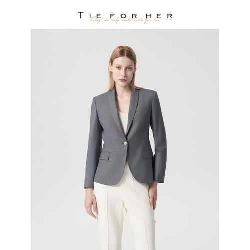 TieForHer Boston女议员 慕云灰极简高智职业通勤西装外套上衣女 - 图0
