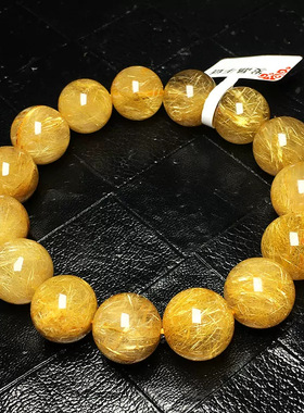 天然高端金发晶手链板钛黄色猫眼石钛晶顺发单圈手串男女同款