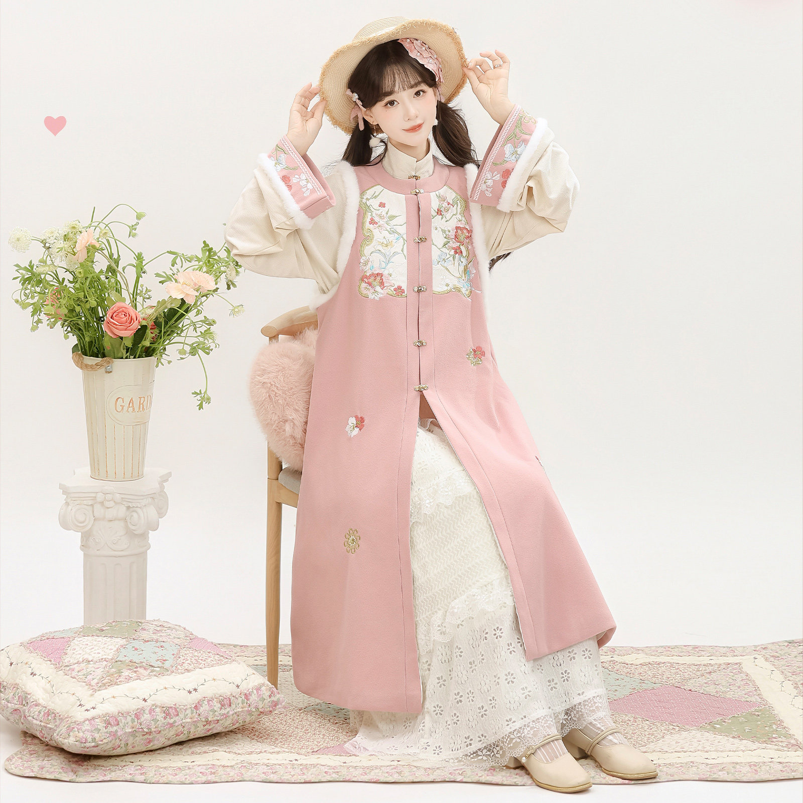 玉术【粉黛】原创汉服女长款比甲蛋糕裙改良国风套装新中式秋冬款,淘宝优惠券,粉丝福利购,淘宝优惠卷