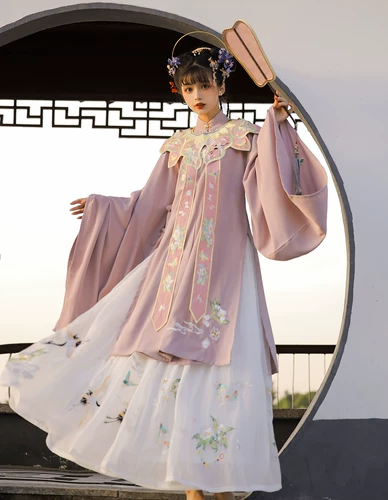 玉术 Оригинальное ханьфу, демисезонный воротник, комплект, плиссированная юбка, с вышивкой