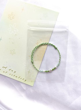 少女心S925四叶草纯银手绳手工编织手链小众独特精致蓝白撞色手饰