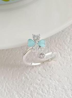 真爱降临四叶爱心锆石戒指小手尾戒兰油戒指轻奢气质开口旋转戒指