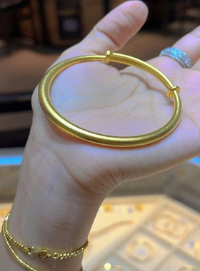 金包银推拉素圈手镯女活口可调节镯子时尚简约实心手环送女友礼物