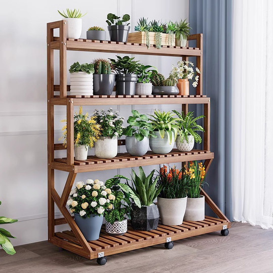 花架阳台置物架实木客厅落地式多层多肉花盆绿植盆栽可移动花架子