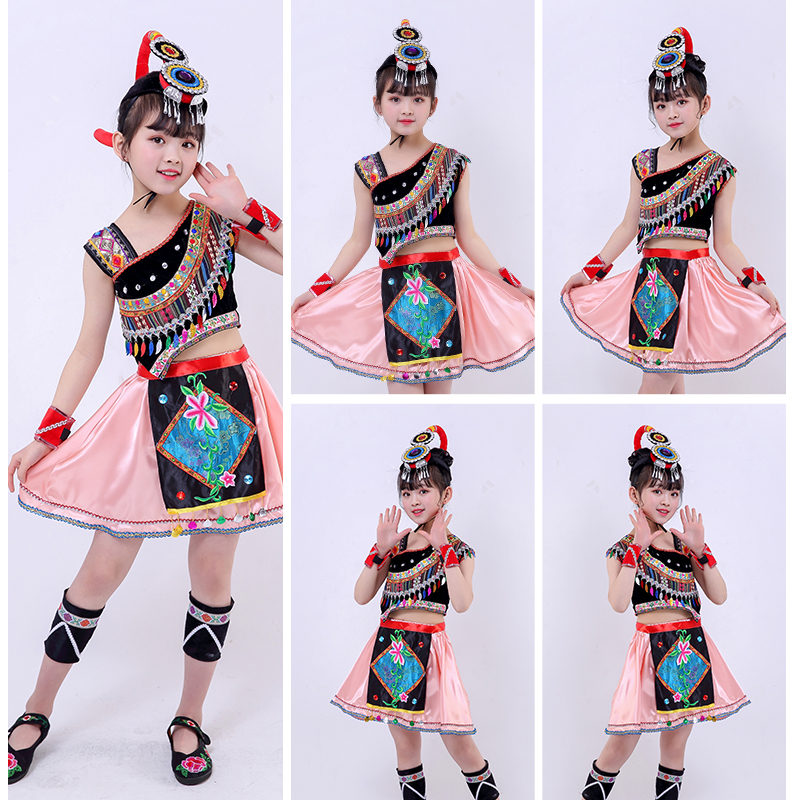 儿童畲族哈尼族舞蹈服56个少数民族服装表演服男女童初高中运动会 - 图2