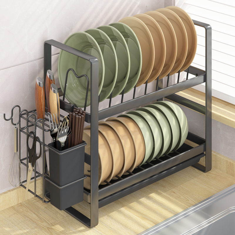 厨房碗盘沥水收纳架窄边碗架不锈钢台面碗柜内放碗碟小尺寸置物架-图2