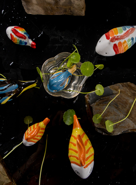 陶瓷鱼可漂浮可爱小于装饰品摆件