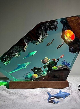 热卖环氧树脂灯潜水探险海豚海龟与潜水员树脂工艺品节日送礼礼品