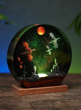 跨境Decorative resin lamp树脂灯冰龙和火龙个性化环氧树脂灯