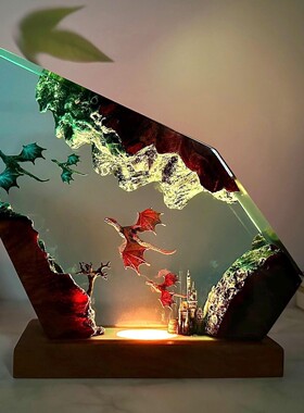 跨境Resin Wooden Lamp3D火龙和冰龙树脂木灯卧室照明灯圣诞礼物