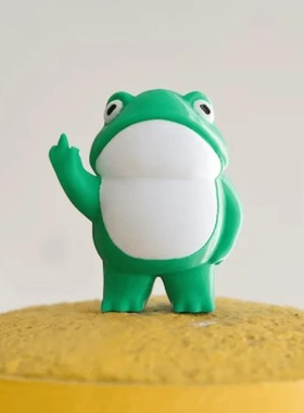 Rebellious Frog Figurine小青蛙树脂摆件绿皮白肚中指小青蛙
