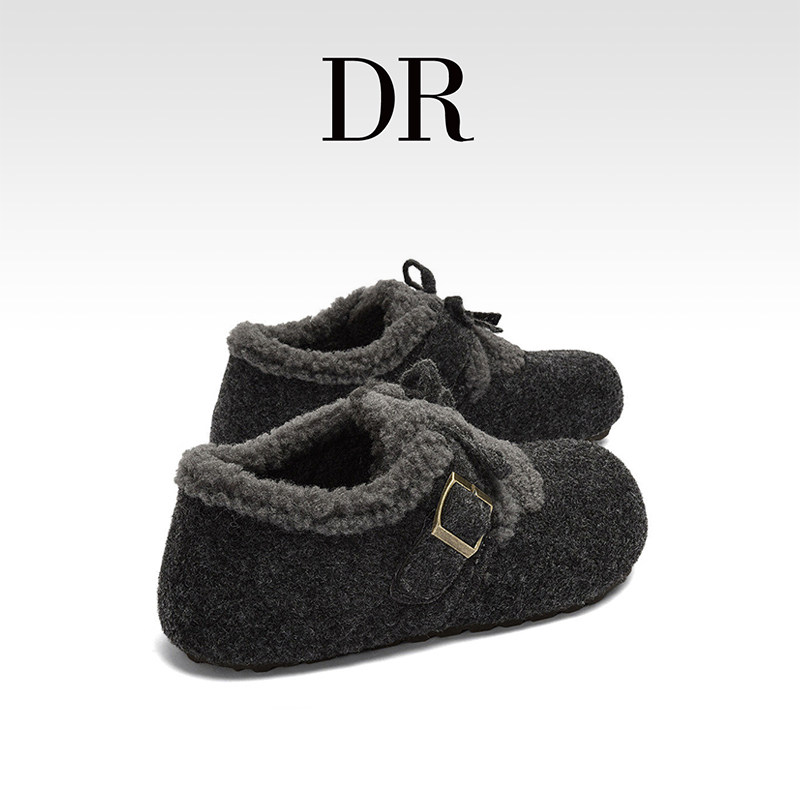 DR官方正品单鞋呢子软木鞋蝴蝶结勃肯鞋纯色一脚蹬保暖毛绒平底软,淘宝优惠券,粉丝福利购,淘宝优惠卷