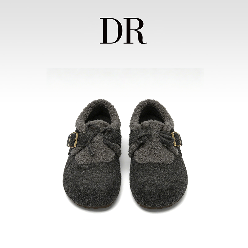 DR官方正品单鞋呢子软木鞋蝴蝶结勃肯鞋纯色一脚蹬保暖毛绒平底软,淘宝优惠券,粉丝福利购,淘宝优惠卷