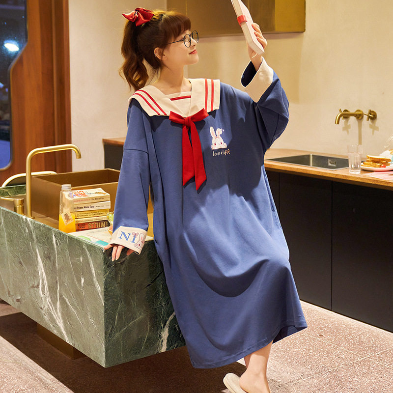 秋冬棉质睡裙娃娃领加大码连体裙 希贝莎睡裙