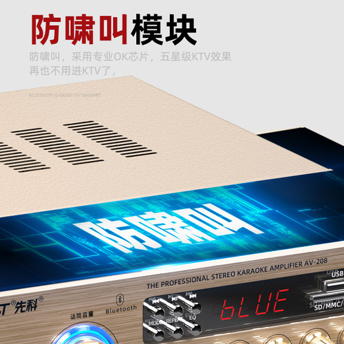 先科 AV-208功放机大功率专业放大器家用KTV蓝牙功放音响HIFI音质 - 图1