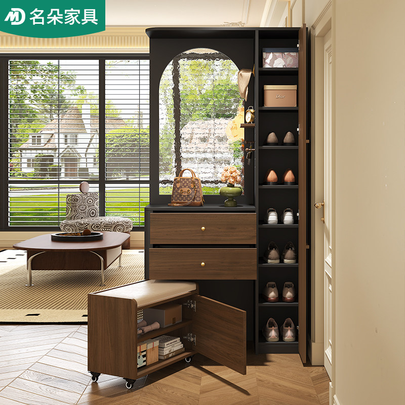 实木中古风入户门厅柜玄关柜客厅洞洞板屏风隔断一体柜可定制5W59,淘宝优惠券,粉丝福利购,淘宝优惠卷