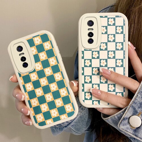 适用VIVO Y73S手机壳ins风女款viovy73s可爱少女viviy73s手机套简约vovis7e菱格时尚vlvoy73s卡通皮纹V2031EA - 图3