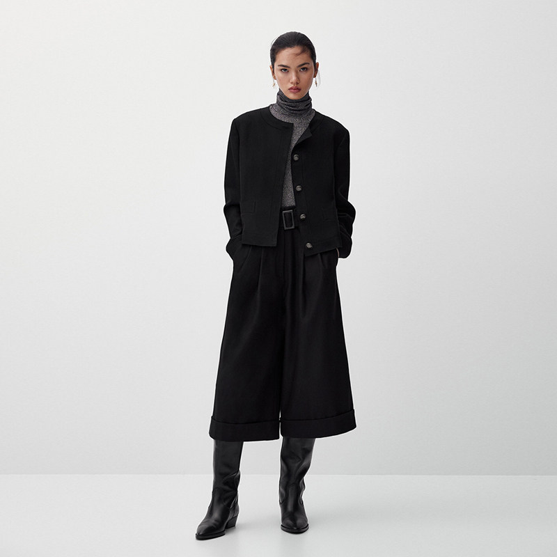 秋冬新款2022休闲高腰子毛呢阔腿裤 裙踪魅影休闲裤