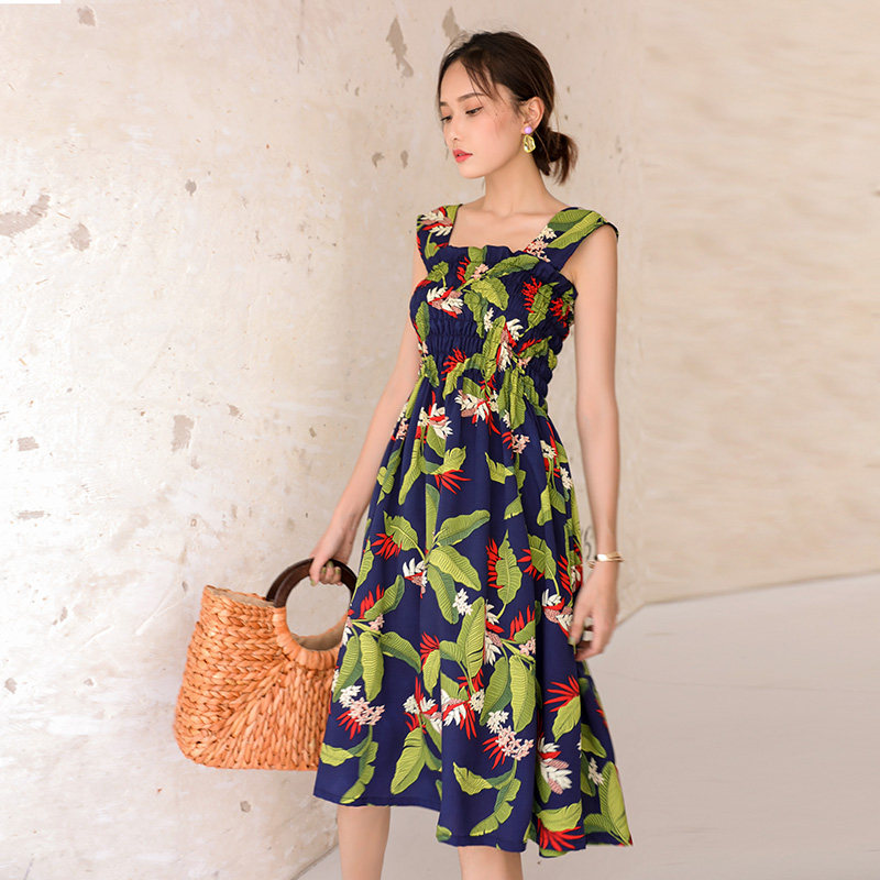 法式复古新款女印花收腰显瘦a字裙 裙踪魅影连衣裙