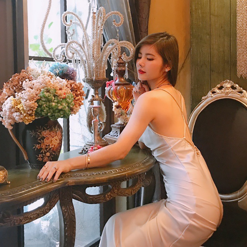 缎面夏季高端优雅露背礼服裙连衣裙 裙踪魅影连衣裙