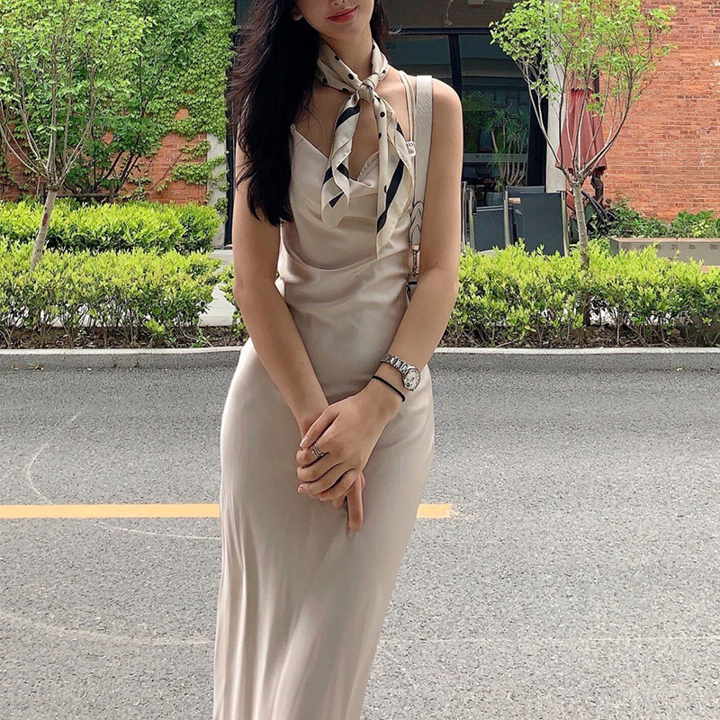 缎面夏季高端优雅露背礼服裙连衣裙 裙踪魅影连衣裙