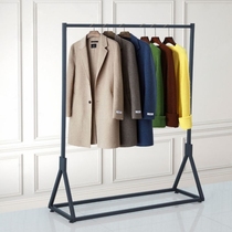 Iron Art Clothing Store Show Rack Black Hanger Ground Style Single Bar Rack Floor Selling Clothes Rack Middle Island Hanger Hat
