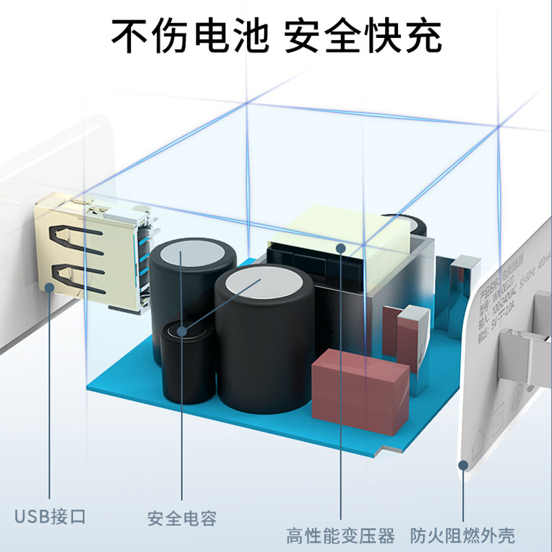 5V2A充电器单头双口多孔快充QC3.0通用快充头适用安卓苹果oppo华为小米vivo平板手机正品1A小功率usb充电头-图2