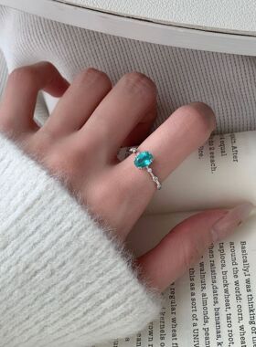 日系设计师topwhits银蓝钻鸽子蛋戒指女轻奢复古小众设计高级感
