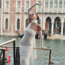 (Christmas New Year) NanaJacqueline Long dress with folds with pleated female glove Breasted Gown dress with dress