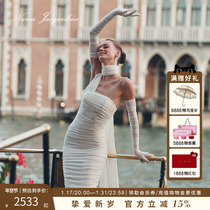 (Zhang Shaohan co-payment) NanaJacqueline Long dress floating with pleated female glove Breasted Gown dress with dress