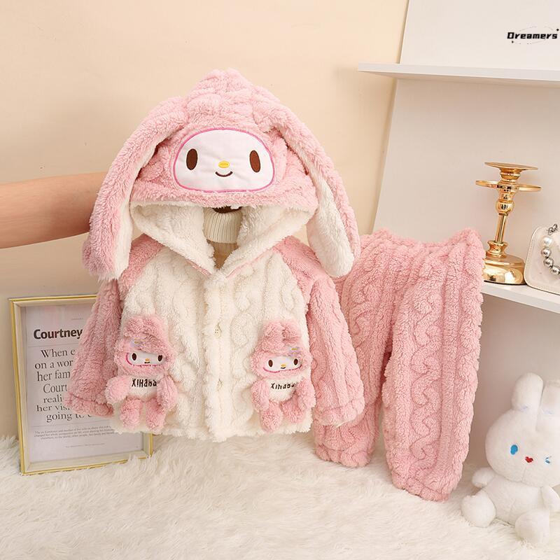 女宝珊瑚绒睡衣儿童居家服儿童秋冬家居服连帽套装女童冬天法厂家 - 图0