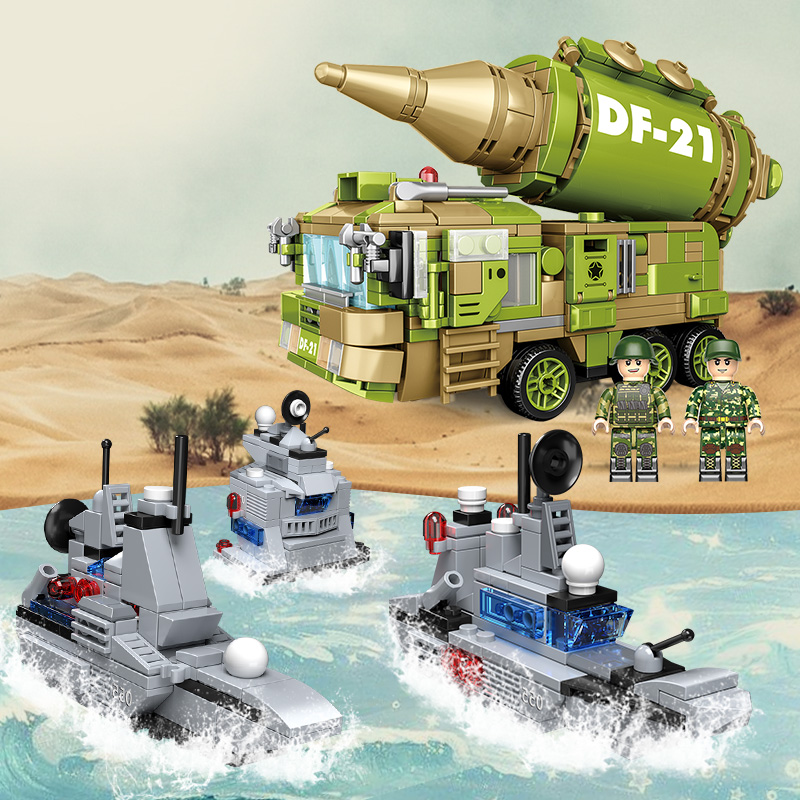 开益拼装积木海陆空军事东风41导弹车模型儿童益智小颗粒拼插玩具-第4张图片-提都小院