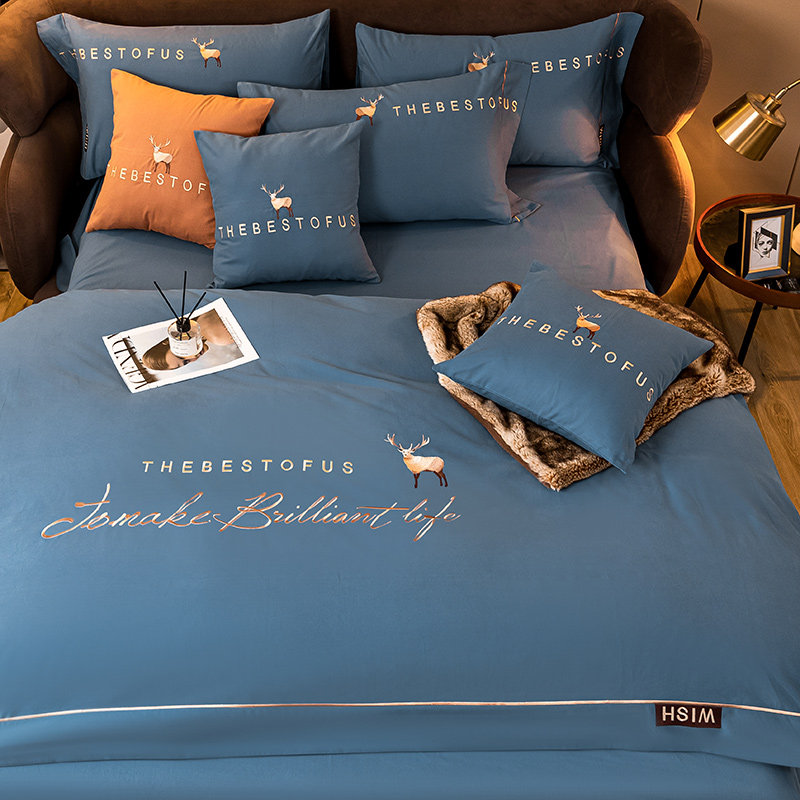 高端轻奢风纯棉磨毛四件套秋冬全棉加厚保暖床单被套床笠床上用品,淘宝优惠券,粉丝福利购,淘宝优惠卷