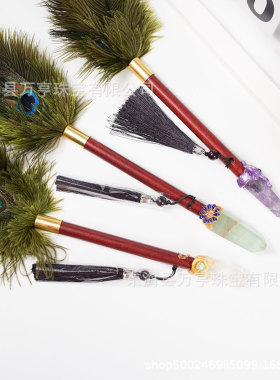 水晶柱孔雀掸子高档鸡毛