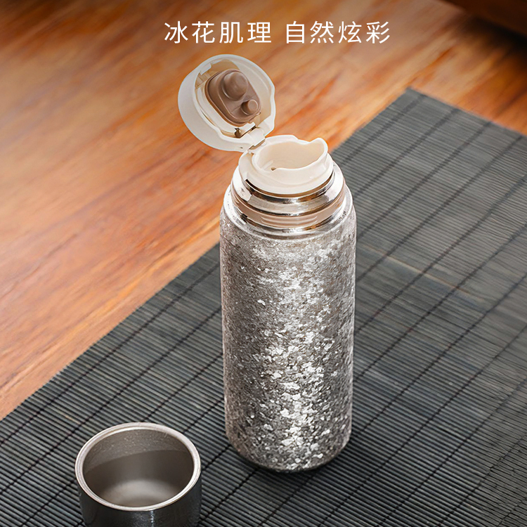 KEITH铠斯纯钛冰花真空保温杯保冷饮料杯双层防烫新款带茶隔430ml - 图2