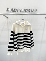 Badformaus Korea Dongdaemun 2023 Winter new Fashion Leisure 100 hitch Collar Striped Sweater