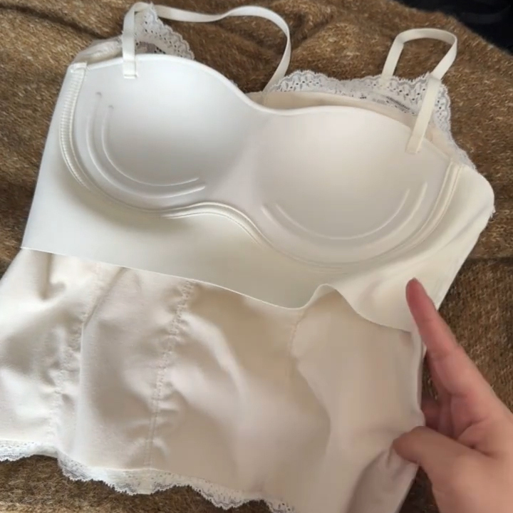 纯欲风蕾丝磨毛保暖带胸垫吊带背心女可外穿修身显瘦内搭打底上衣 - 图1