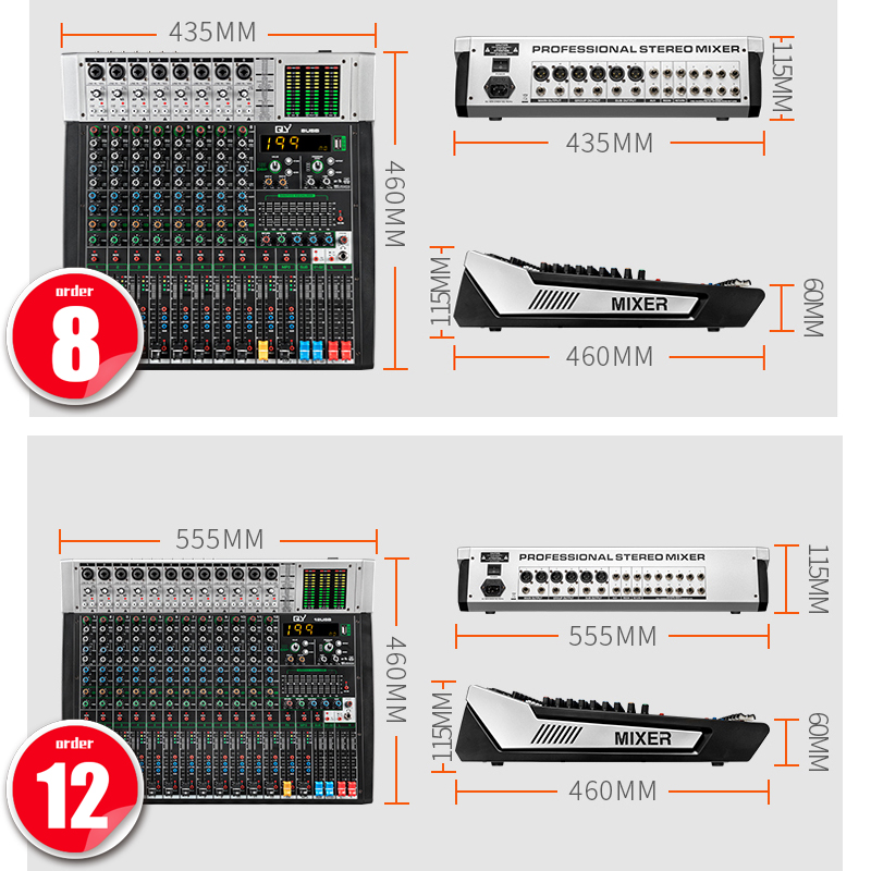 GLY 8路调音台专业舞台小型数字12路混音台199种DSP效果器音控台八路十二路四编组低音炮输出均衡蓝牙USB家用-图3