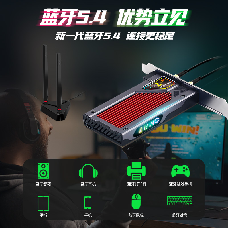 Fenvi BE8800RGB台式机电脑PCIE无线网卡WiFi7三频千兆6G蓝牙5.4内置8774M电竞BE200增强网络信号wifi接收器 - 图2