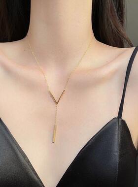 V字钛钢项链女小众ins风