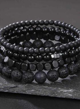 男士多层黑胆石火山弹力手