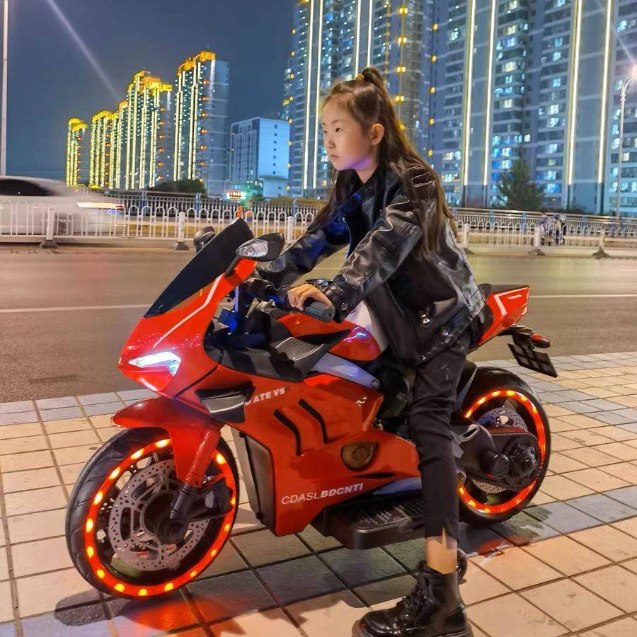 悠悠店儿童双人电动摩托车3-10岁充电可坐大人男女小孩电瓶玩具摩
