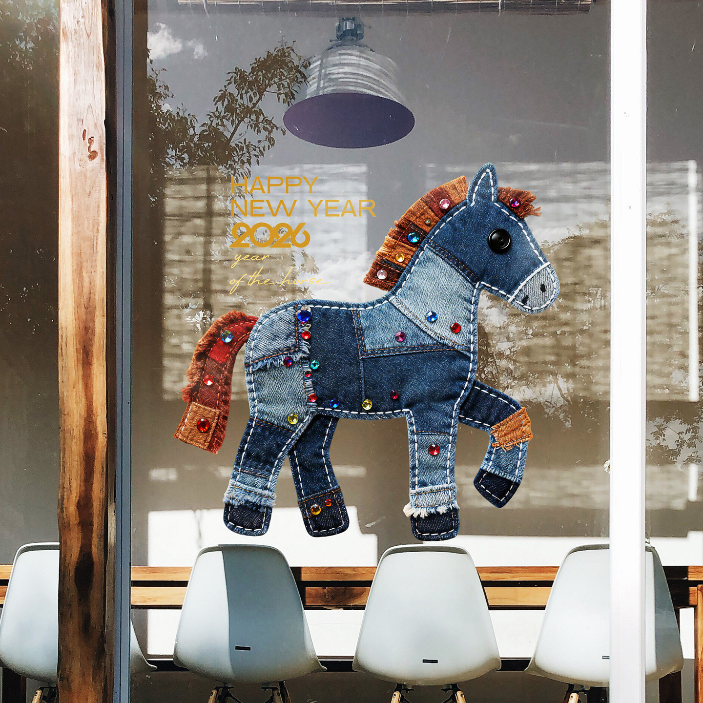 马年门贴复古牛仔木马创意新年布置服装店咖啡店工作室个性装饰品,淘宝优惠券,粉丝福利购,淘宝优惠卷