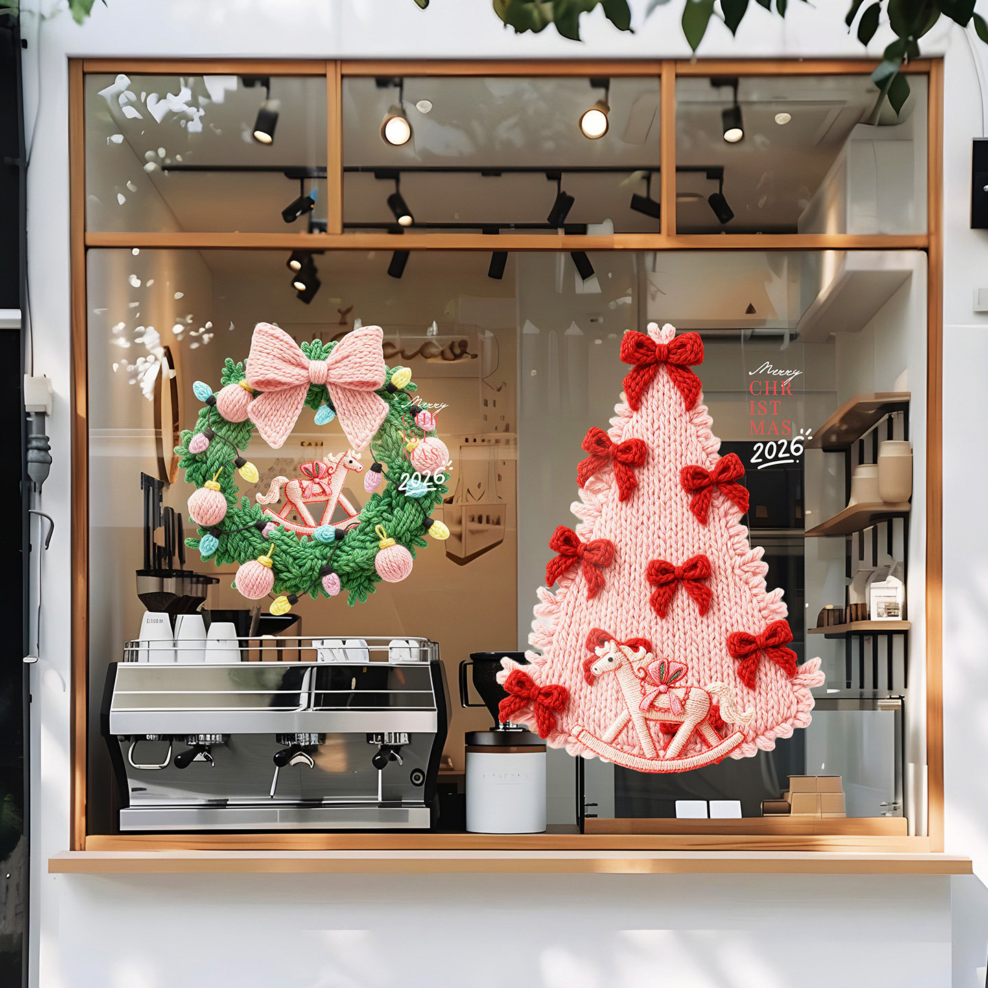圣诞节装饰玻璃贴毛衣风格2026马年圣诞树花环咖啡店服装店布置贴,淘宝优惠券,粉丝福利购,淘宝优惠卷