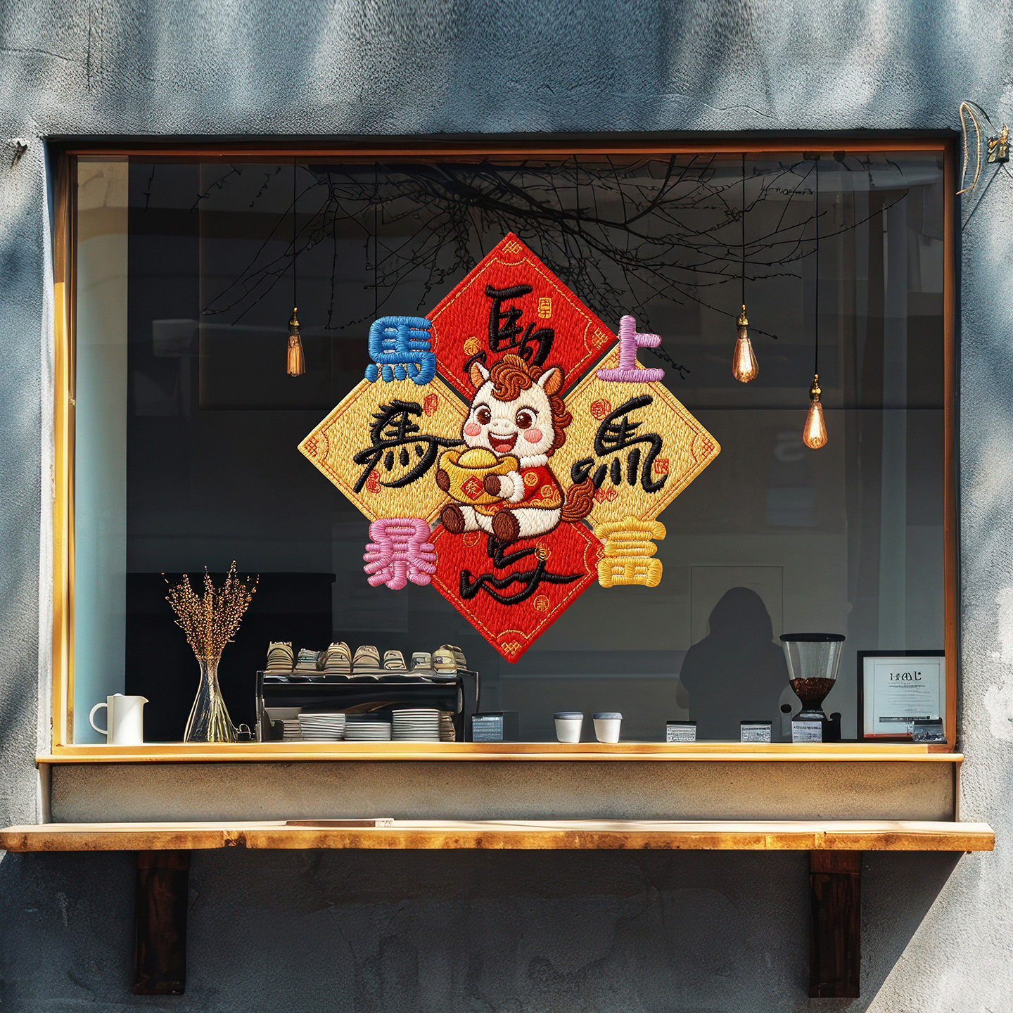 马年福字窗花创意绣花风格玻璃贴网红刺绣高级感春节吉祥物贴画,淘宝优惠券,粉丝福利购,淘宝优惠卷