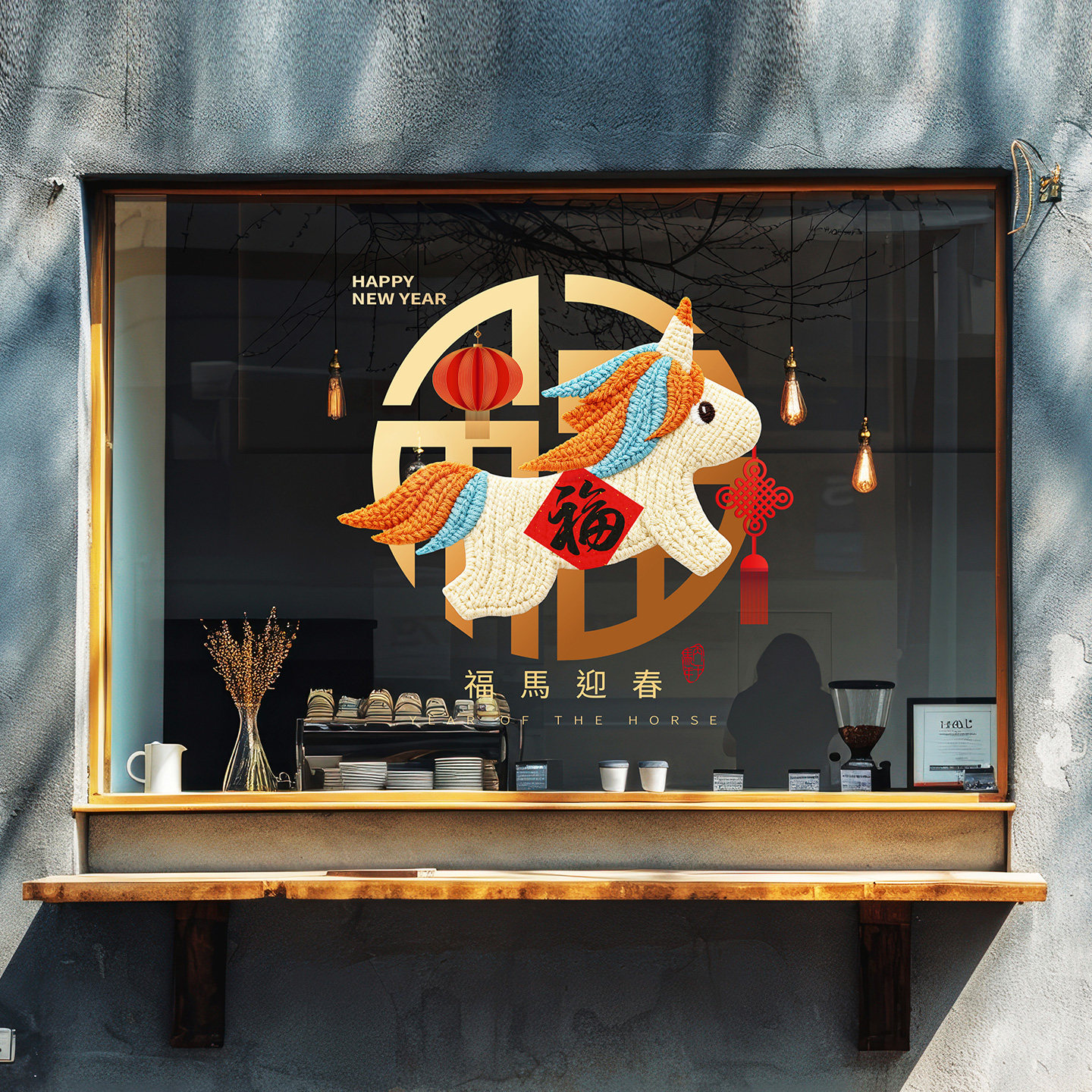 迎春可爱小马福字窗花马年生肖创意彩色剪纸镂空窗贴办公室玻璃门,淘宝优惠券,粉丝福利购,淘宝优惠卷