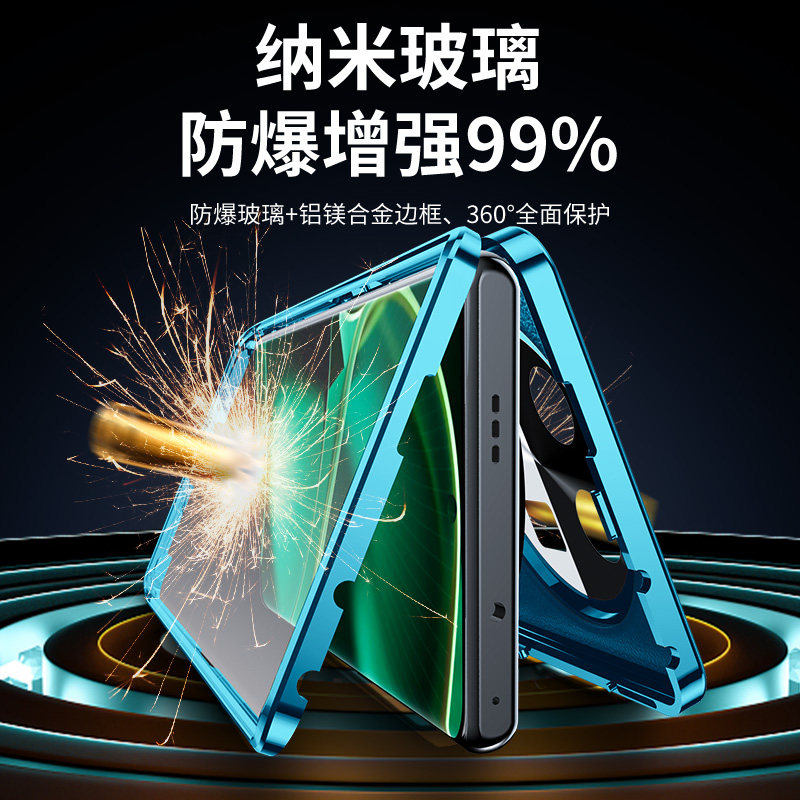findx6pro素皮玻璃全包手机壳防偷窥看双面x6包镜头保护套磁吸卡扣透明防摔散热官网新款网红潮男女适用oppo